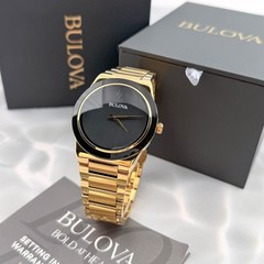 Bulova 97A183 Men&rsquo;s Modern Millennia Gold-Tone Black Dial Bracelet Watch 41mm