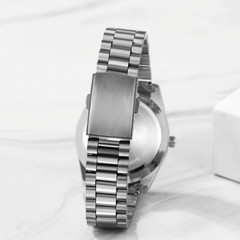 Men Beveled White Dial Business Watch Stainless Steel Quartz Luminous Wristwatch