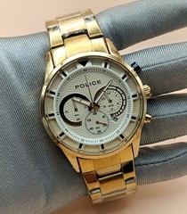 #Refurbished Police Chronograph Gold Plated White Dial Analog Men&rsquo;s Wrist Watch