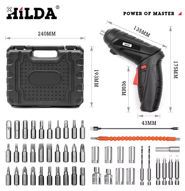 Visseuse Électrique Sans Fil HILDA - Tournevis Électrique Rechargeable avec 45 Embouts et Mallette – Image 4